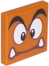 Tile 2 x 2 with Black Eyebrows, Dark Brown and White Eyes Looking Straight, Neutral Mouth with Bottom Fangs Pattern (Super Mario Goomba Face)