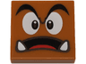 Tile 2 x 2 with Black Eyebrows, Dark Brown and White Eyes Looking Straight, Surprised Open Mouth with Bottom Fangs and Red Tongue Pattern (Super Mario Goomba Face)