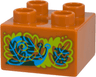 Duplo, Brick 2 x 2 with Lime Leaves and Grass, Dark Green Snail and Strawberry, Dark Azure Highlights on Reddish Brown Background Pattern