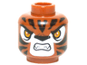 Minifigure, Head Alien Chima Tiger with Bright Light Orange Eyes, Black Nose and Stripes, White Snout and Eye Shadow, Open Mouth Snarl with Fangs Pattern