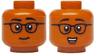 Minifigure, Head Dual Sided Black Eyebrows and Glasses, Reddish Brown Chin Dimple, Closed Mouth Smile / Open Mouth Grin with Teeth and Red Tongue Pattern
