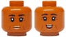 Minifigure, Head Dual Sided Female Black Eyebrows and Eyelashes, Nougat Lips, Reddish Brown Cheek Lines and Crow's Feet, Closed Mouth Smile / Open Mouth Grin with Teeth and Red Tongue Pattern