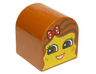 Duplo, Brick 2 x 2 x 2 Slope Curved Double with Yellow Girl Face, Dark Brown Streaks in Hair, Red Bow with Polka Dot, Open Mouth Smile with Teeth, Freckles Pattern