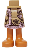Mini Doll Hips and Skirt Mid-Length with Molded Sienna Legs / Boots and Printed Dark Brown Turtles, Bright Pink Hem and Triangles Pattern - Thick Hinge