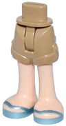 Mini Doll Hips and Shorts Folded Hem with Molded Light Nougat Legs and Printed Metallic Light Blue Sandals with V-Shaped Straps Pattern - Thin Hinge