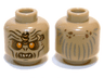 Minifigure, Head Alien Orc with Orange Eyes, Reddish Brown Eye Shadow and Spots, Nostrils, Black Cheek Lines and Chin Dimple, Furrowed Brow with Copper Rings, Open Mouth with Top Teeth, Dark Bluish Gray Hair Lines on Back Pattern
