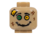 Minifigure, Head Scarecrow Dark Brown Stitched Eyebrows and Mouth, Green and Yellow Eyes, Patch, Reddish Brown Scuff Marks Pattern (BAM)