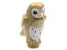 Owl, Angular Features with Bright Light Orange Beak, Black Eyes, and Tan and White Chest Feathers Pattern