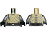 Torso Female SW Leather Armor with Dark Bluish Gray Chevron Lines, Tan Hair Braid, Black Belt with Silver Buckle, Clasps on Back Pattern / Flat Silver Arms / Black Hands