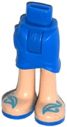 Mini Doll Hips and Skirt Wrap with Light Nougat Legs and Sandals with Blue Soles and Medium Azure Straps Pattern - Thick Hinge