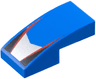Slope, Curved 2 x 1 x 2/3 with Silver V-Shaped Center Panel, Red Stripes, Black Triangles Pattern