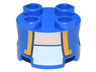 Brick, Round 2 x 2 with Pin Holes with Vest Open with Bright Light Orange and Dark Blue Trim over White Shirt, Light Nougat Neck Pattern (Super Mario Toad / Blue Toad Torso)