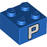 Brick 2 x 2 with White Letter P Pattern on Two Sides