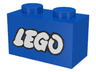 Brick 1 x 2 with LEGO Logo Open O Style White with Black Outline Pattern