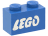 Brick 1 x 2 with LEGO Logo Open O Style White without Black Outline Pattern (Samsonite)