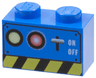 Brick 1 x 2 with Lamps, 'ON' and 'OFF' Switch, Black and Yellow Danger Stripes Pattern