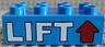 Duplo, Brick 2 x 4 with White 'LIFT' and Red Arrow Pattern