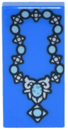 Tile 1 x 2 with Silver and Metallic Light Blue Ornate Gem Necklace Pattern