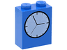 Brick 1 x 2 x 2 with Inside Axle Holder with White Clock Face with Black Hands and Tick Marks Pattern