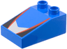Duplo, Brick 3 x 2 Slope 33 with Silver V-Shaped Center Panel, Red Stripes, Black Triangles Pattern