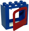 Duplo Door / Window Frame 2 x 4 x 3 Flat Front Surface with Red Door / Window with Single Pane and Interior Top Clip (4253 / 4247)