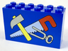 Brick 2 x 6 x 3 with Light Gray Tongs, Hammer with Yellow Handle, and Hand Saw with Red Handle Pattern