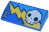 Slope, Curved 2 x 4 x 2/3 with Bottom Tubes with Yellow Lightning Bolt, White Skull, and Silver Number 1 Pattern