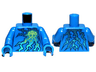 Torso with Ninjago Lightning Octopus Symbol on Dark Blue, Metallic Cyan and Neon Green Electricity Energy Pattern / Blue Arms / Blue Hands
