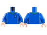 Torso Soccer Uniform, Bright Green Collar, White and Dark Blue Side Stripes, Soccer Ball on Brick Logo Pattern / Blue Arms / Light Nougat Hands
