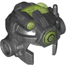Minifigure, Headgear Helmet Open Chin with Antenna and Studs on Sides with Molded Trans-Bright Green Top and Front Light and Printed Black Target Pattern