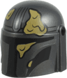 Minifigure, Headgear Helmet with Holes, SW Mandalorian, with Black Top Lines and Visor and Dark Tan Mud Splotches Pattern