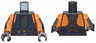 Torso SW Vest Open with Dark Blue Pinstripes over Tunic, Reddish Brown Belt with Cords and Silver Ring, Orange Shoulders Pattern / Orange Arms with Dark Bluish Gray Wrappings and Dark Blue Bracers Pattern / Pearl Dark Gray Hands