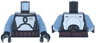Torso SW Mandalorian Silver Armor Plates, Dark Brown Belt with Rope Edges and Pouches Pattern / Sand Blue Arms / Black Hands