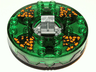 Turntable 6 x 6 x 1 1/3 Round Base Serrated with Trans-Green Top and Black and Orange Pattern (Ninjago Spinner)