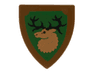 Minifigure, Shield Triangular Short with Forestmen Elk / Deer Head on Green Background Pattern