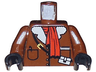 Torso Jacket with Buttons, Pockets, and White Fur Collar, Black Strap with Pouch and Yellow Buckle, Red Scarf, Pen, Notepad Pattern / Brown Arms / Black Hands