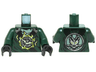 Torso Ninjago Black and Silver Straps, Broken Emblem with Yellowish Green Flames, Round Silver Emblem on Back Pattern / Dark Green Arms / Black Hands