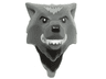 Minifigure, Head, Modified Wolf, Smooth Hair and Brow with Black Nose and Eyebrows, White Teeth and Fangs, Light Bluish Gray Fur Pattern