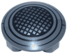 Plate, Round 2 x 2 with Rounded Bottom (Boat Stud) with Black and Dark Silver Grid Mesh Vent and Concentric Circles Pattern