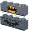 Brick 1 x 4 with Bat on Bright Light Orange Oval Batman Logo / Black and Silver with Lines Pattern (BrickHeadz Batman (The Animated Series / The Batman) Chest)