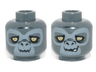 Minifigure, Head Dual Sided Alien Chima Gorilla with Bright Light Yellow Eyes and Light Bluish Gray Face, Grin / Lopsided Open Mouth Smile with Teeth Pattern