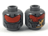 Minifigure, Head Dual Sided Alien with Red Visor, Silver Grate, Unbroken / Broken with Nougat Face Showing Pattern
