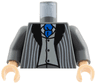 Torso Suit Jacket Open with Light Bluish Gray Pinstripes and Black Lapels over Vest with Buttons and White Shirt, Blue Tie Pattern / Dark Bluish Gray Arms / Light Nougat Hands