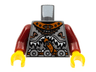 Torso Viking Armor with Leather Collar and 3 Waist Disks Pattern / Dark Red Arms / Yellow Hands