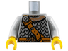 Torso Viking Silver Scale Mail Armor, Dark Orange Belt with Copper Buckle, Diagonal Strap Pattern / Light Bluish Gray Arms / Yellow Hands