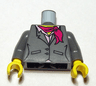 Torso Female Suit Jacket with Buttons and Pockets over Bright Pink Shirt with Collar, Magenta Scarf, Yellow Neck Pattern / Dark Bluish Gray Arms / Yellow Hands