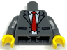 Torso Suit Jacket Unbuttoned with Lapels, Pockets, White Shirt, and Red Tie Pattern / Dark Bluish Gray Arms / Yellow Hands