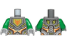 Torso Nexo Knights Armor with Orange and Gold Circuitry and Lime Emblem Framed with Orange Fox Head Pattern / Green Arms / Light Bluish Gray Hands