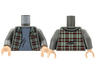 Torso Flannel Shirt with Dark Red and Sand Green Stripes over Sand Blue T-Shirt Pattern / Dark Bluish Gray Arms / Light Nougat Hands