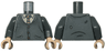 Torso Cardigan with Black Stitching and Pockets over Shirt, Tie with Reddish Brown and Tan Stripes Pattern / Dark Bluish Gray Arms / Light Nougat Hands